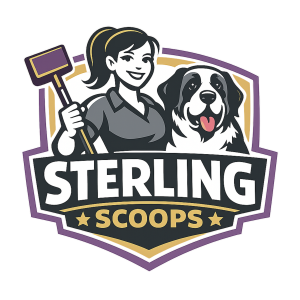 Sterling Scoops business logo with mascot Opie the St. Bernard and Sterling